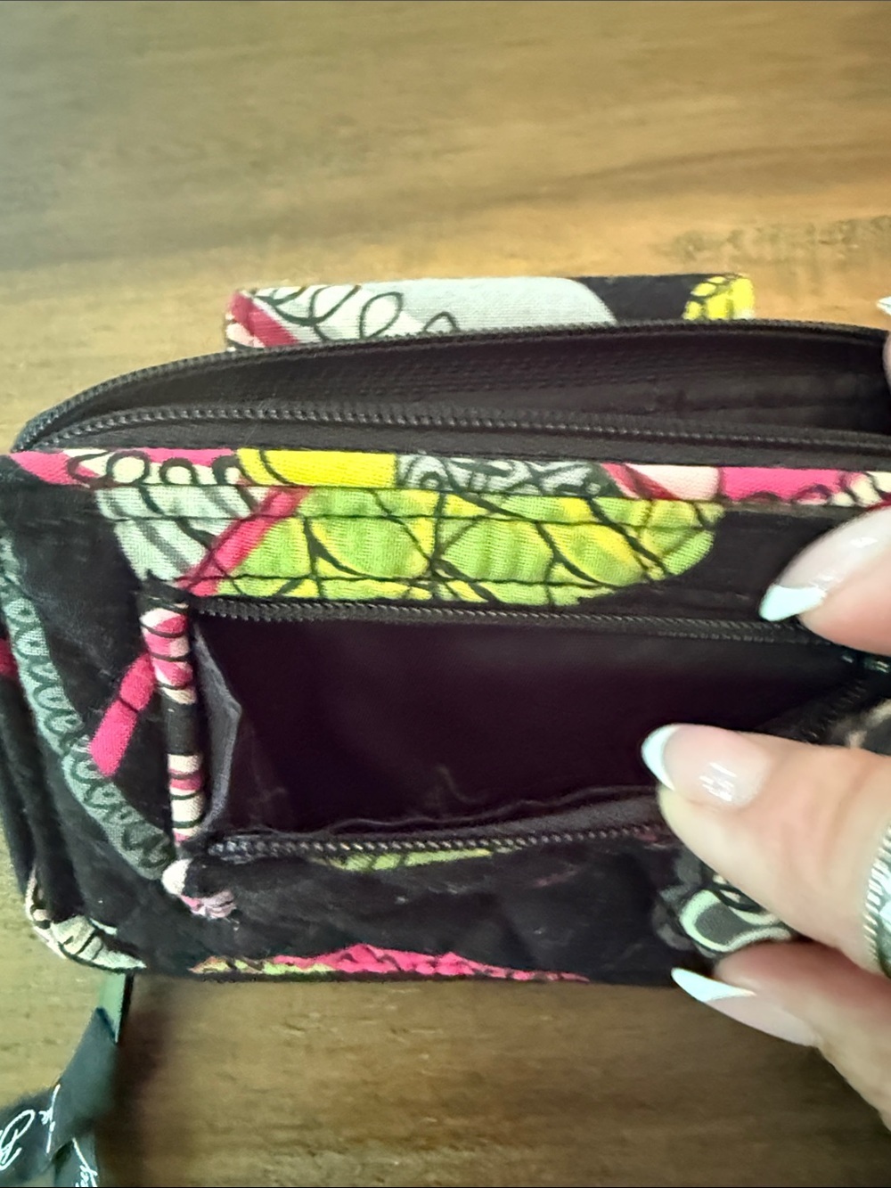Vera Bradley Black Quilted Wristlet with Pink, Yellow & Green Floral Print - Picture 7 of 10
